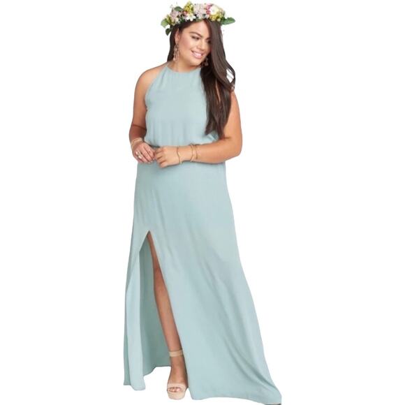 Show Me Your MuMu Bridesmaid Dress Heather Halter XXL Silver Sage Crisp NWT - Picture 1 of 8